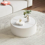 White Marble Round Coffee Table, 29.52" Fluted Coffee Table - Image 3
