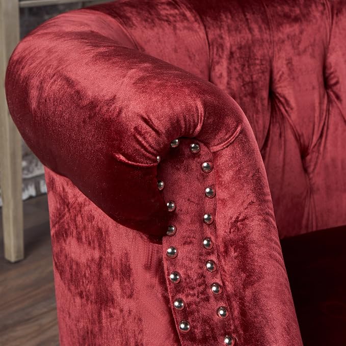 GDFStudio Melaina Tufted Chesterfield Velvet Loveseat - Image 4