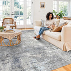 Washable Area Rug 9x12 Living Room – Neutral Modern Abstract Large Carpet - Image 3