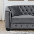 2 Piece Modern Chesterfield Velvet 77" 3-Seater+59" Loveseat Sofa Set, - Image 3