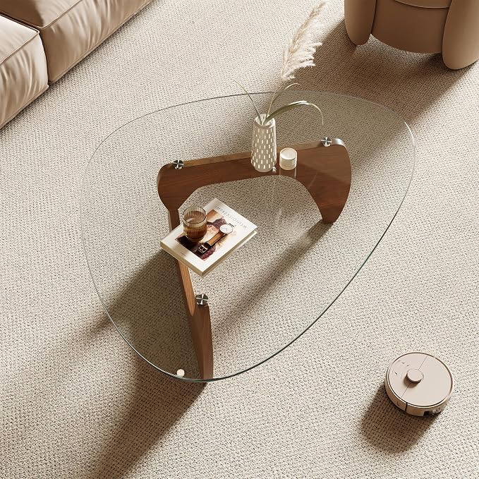 Honyee Morden Coffee Table, 42.5" x 28.5" x 16.1" Triangle Tempered Glass Top - Image 4