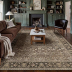 9x12 Brown Vintage Floral Washable Area Rug - Image 3