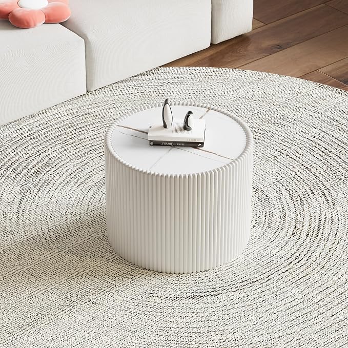 Round Marble End Table, 17.72" White Small Side Table - Image 3