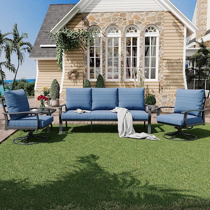HOMREST Patio Furniture Sets 4 PCS Outdoor Metal Conversation Sets, 360 Degree by HOMREST