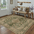 5x7 Green Retro Floral Washable Area Rug by HUGEAR