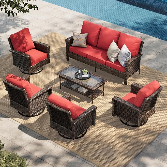 HERA'S HOUSE Red Patio Furniture Set, Oversized Outdoor Wicker Conversation Set by HERASHOUSE