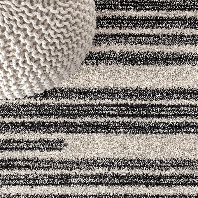 JONATHAN Y Khalil Modern Berber Stripe Cream/Black 3x3 Square Indoor Area Rug - Image 4