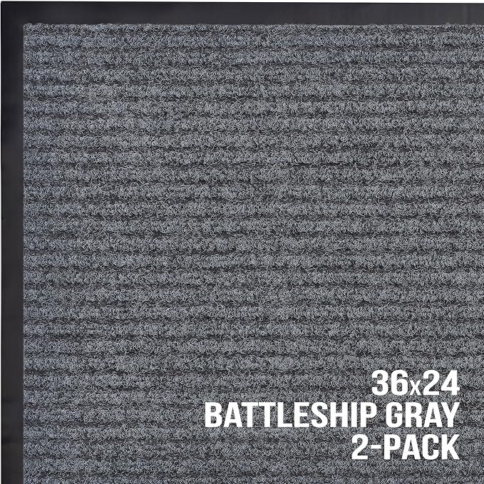 Front Door Mat, Indoor Outdoor Welcome Muddy Doormat, 36x24 Battleship Gray | - Image 7