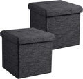 Ornavo Home 2 Pack 15 Inch Folding Storage Ottoman, Square Cube Linen Small by OrnavoHome