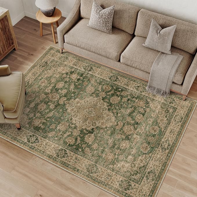 4x6 Green Retro Floral Washable Area Rug - Image 3