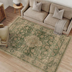 4x6 Green Retro Floral Washable Area Rug - Image 3