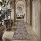 2'6''x10' Brown Blue Vintage Floral Washable Runner Rug by HUGEAR
