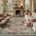 8x10 Blue Brown Retro Floral Washable Area Rug by HUGEAR
