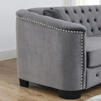 2 Piece Modern Chesterfield Velvet 77" 3-Seater Sofa Set, Upholstered Tufted - Image 6