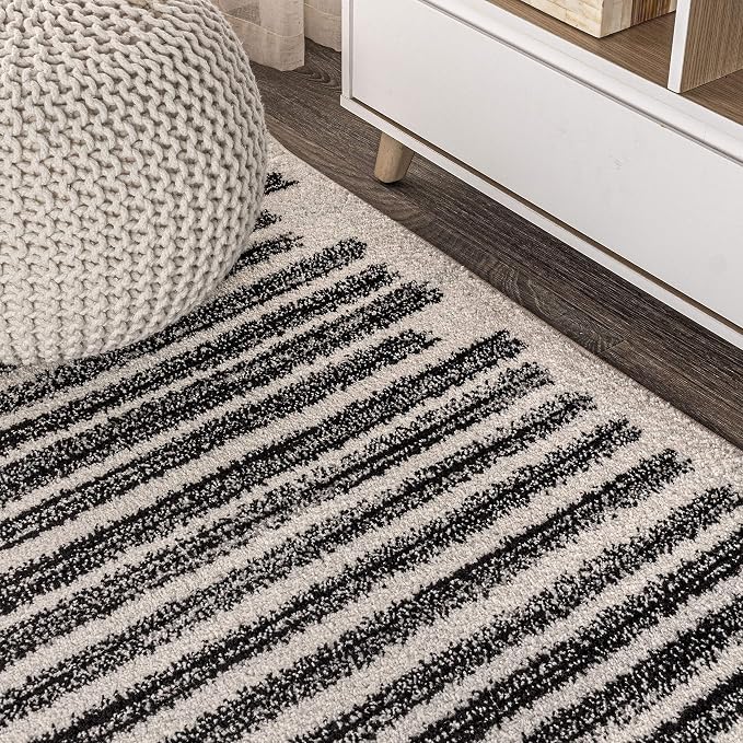 JONATHAN Y Khalil Modern Berber Stripe Cream/Black 7' Round Indoor Area Rug - Image 5
