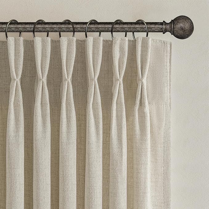 PleatedDrapes Warm Beige Burlap 95 Inch Curtains 2 Panel Set - Image 3