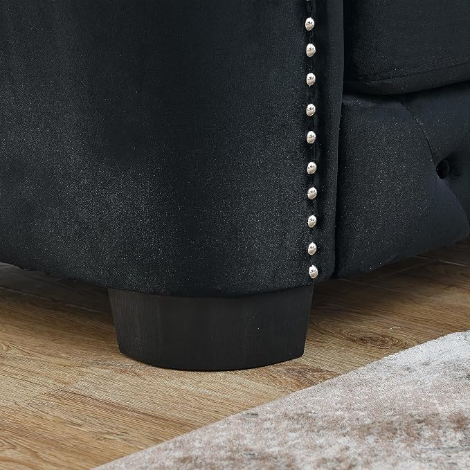 2 Piece Modern Chesterfield Velvet 77" 3-Seater Sofa Set, Upholstered Tufted - Image 4