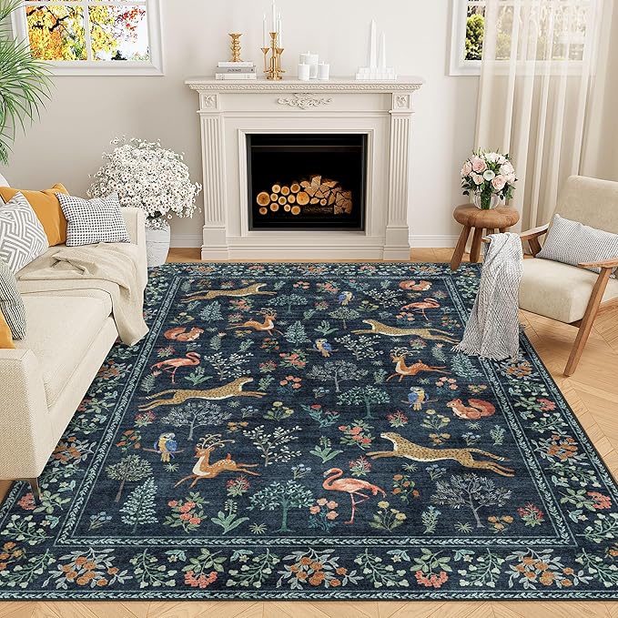DUKINO 9x12 Area Rug for Living Room Washable Animal Rug Non Slip Navy Blue | by DUKINO