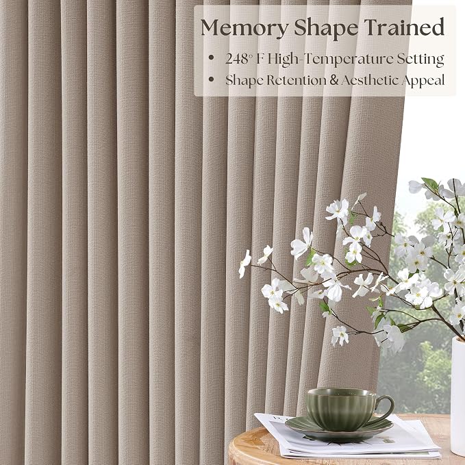 Burlywood Birch Pleated Linen Blackout Curtains 112 Inches Long | Pinch Pleat - Image 5