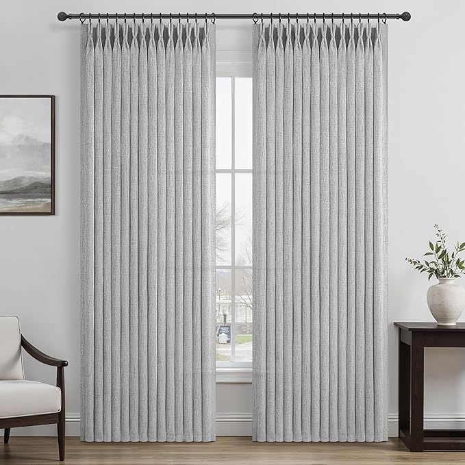 Light Grey Pleated Extra Wide 70 Inch Bedroom Curtains 84 Inches Long 2 Panels by PleatedDrapes