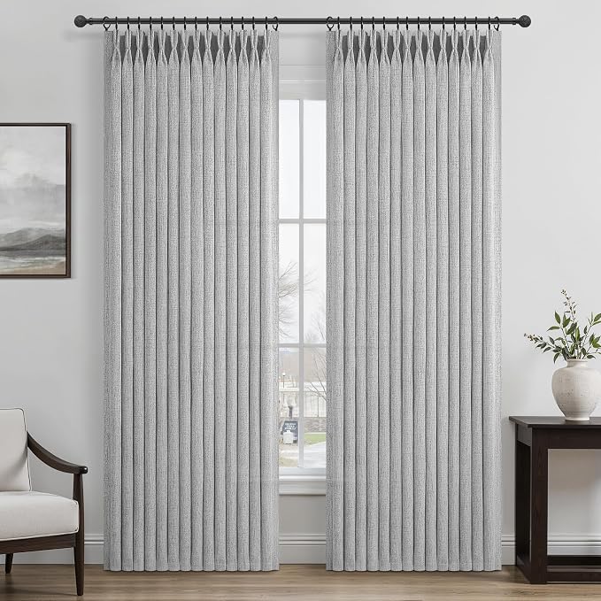 Thick Linen Light Grey Pinch Pleated Curtains 84 Inches Long by PleatedDrapes