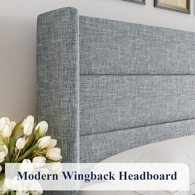 Allewie Full Size Lift Up Storage Bed, Modern Wingback Headboard, Hydraulic - Image 4