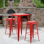 Flash Furniture Lily 4 Pack Commercial Grade 30" High Backless Red Metal - Image 2