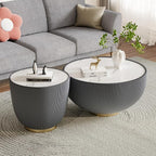Henf Marble Round Side Table, 19.7" Fluted End Table - Image 5