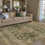 5x7 Green Retro Floral Washable Area Rug - Image 3