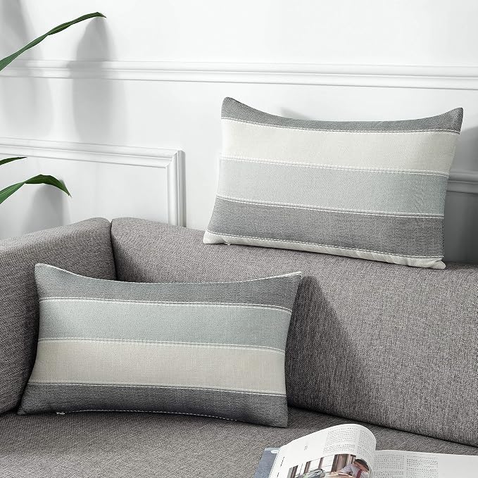 AmHoo Pack of 2 Farmhouse Stripe Check Throw Pillow Covers Set Case Cotton by AmHootextile