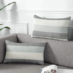 AmHoo Pack of 2 Farmhouse Stripe Check Throw Pillow Covers Set Case Cotton by AmHootextile