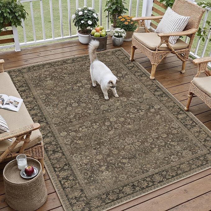 4x6 Brown Linen Look Washable Area Rug by HUGEAR