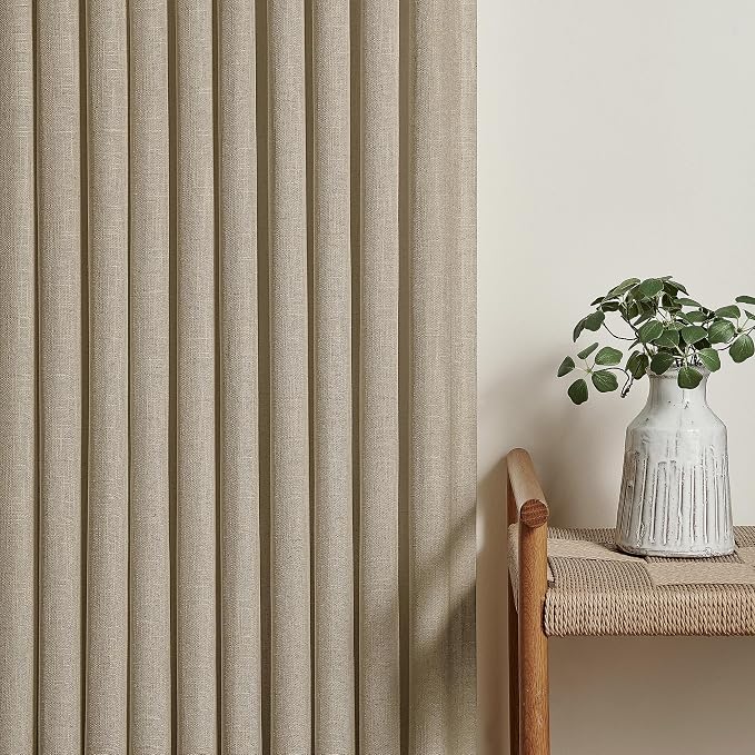 Pleated Linen Semi Sheer Grey Beige Memory Shaped Curtains 90 Inches Long | - Image 9
