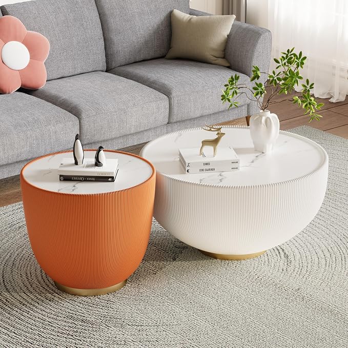Round Marble Coffee Table Set of 2, 2 Piece Coffee Table and End Table - Image 3