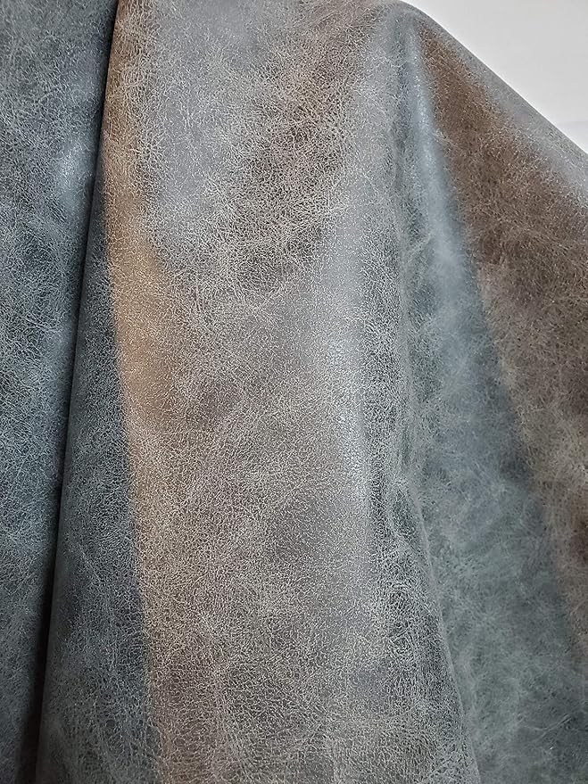 NAT Leathers | Gray Distressed Crazy Horse Oily 2 Tone Faux Vegan Leather PU | - Image 2