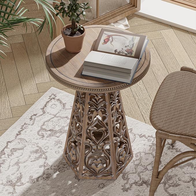 COZAYH Rustic Farmhouse Wooden End Table, Distressed Round Accent Table - Image 6