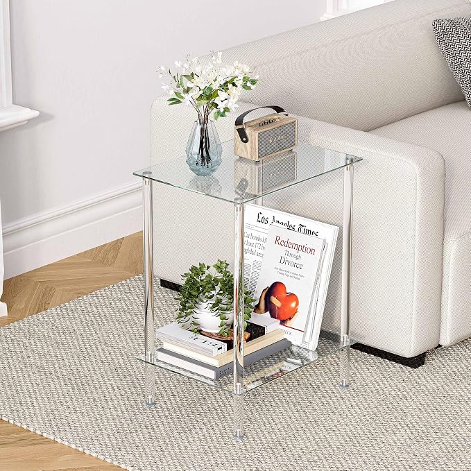 Tempered Glass Side Tables Set of 2 Acrylic End Table - Image 5