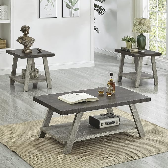 Roundhill Furniture Athens Contemporary 3-Piece Wood Shelf Coffee Table Set by RoundhillFurniture