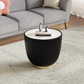 Black Round Side Table, 19.7" Faux Marble Fluted End Table by Henf