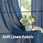 YoungsTex Navy Blue Linen Curtains 63 Inch Length 2 Panels Light Filtering | - Image 5