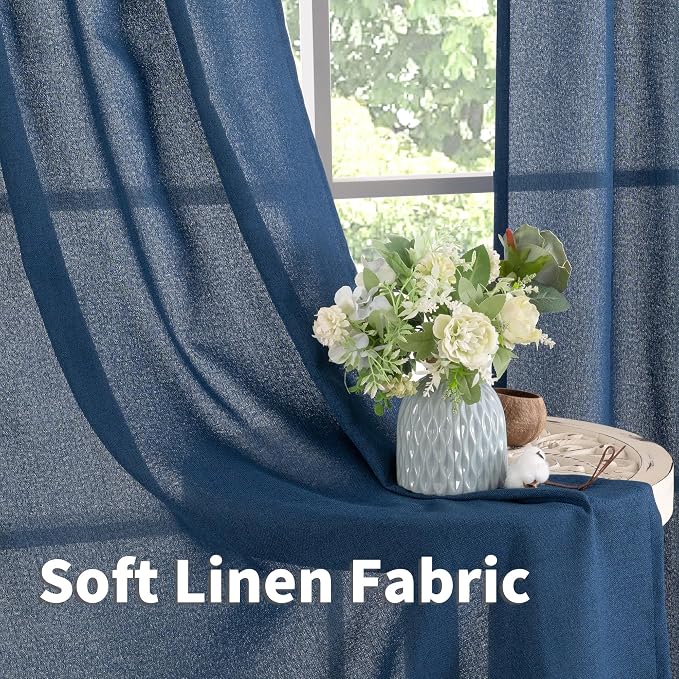 YoungsTex Navy Blue Linen Kitchen Window Curtains 40 Inch Length, Short Light - Image 5