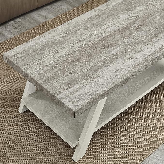 Contemporary Wood Coffee Table 48 in, Two-Tone Living Room Center Table - Image 3