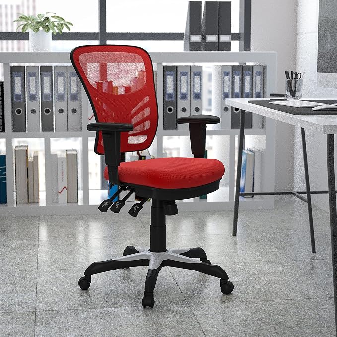 Flash Furniture Nicholas Mid-Back Red Mesh Multifunction Executive Swivel - Image 2