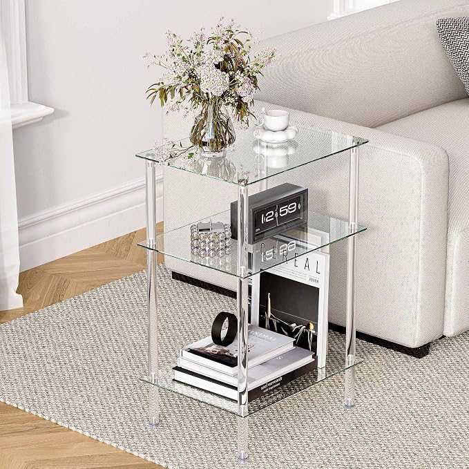 Tempered Glass Side Tables Set of 2 Acrylic End Table - Image 5