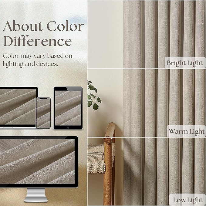 102 Inch Long Curtains Pinch Pleat Linen Curtains Burlywood Birch | Tan Brown - Image 4