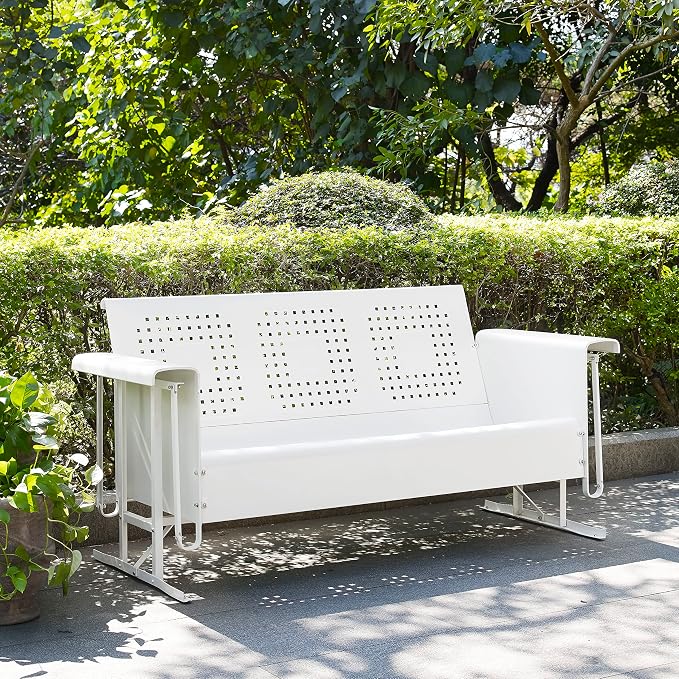 Crosley Furniture Bates Retro Metal Outdoor Sofa Glider, 3-Person Rocking Patio - Image 7