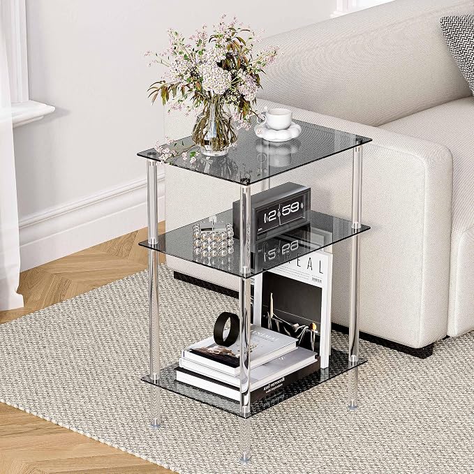 Tempered Glass Side Tables Set of 2 Acrylic End Table - Image 4
