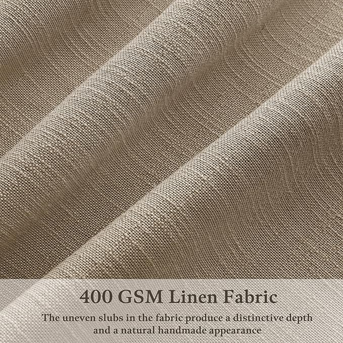 Pinch Pleated Semi Sheer Camel Tan Linen Curtains 96 Inches Long 2 Panels | - Image 2