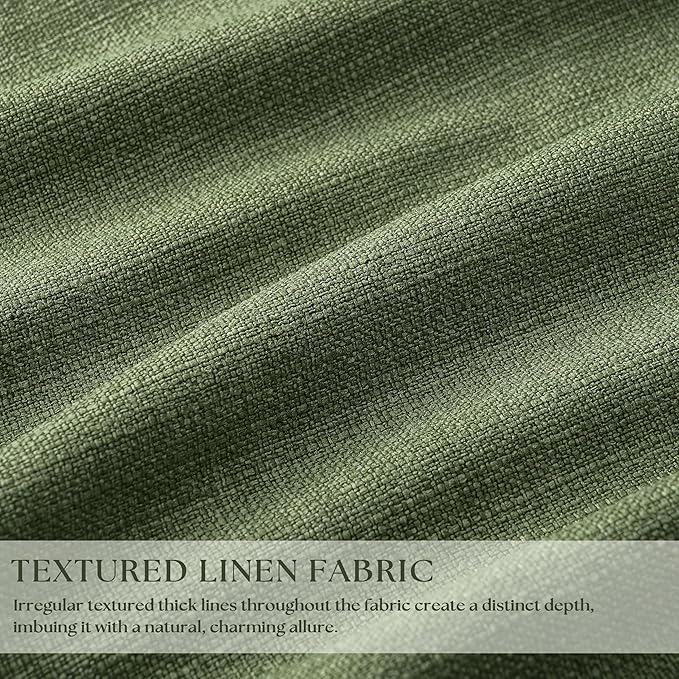 96 Inch Olive Green Linen Pinch Pleated Blackout Curtains - Image 3