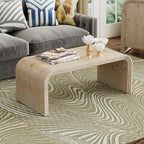 Minimalist Coffee Table with Curved Art Deco Design, Wood Rectangle Center Table - Image 3
